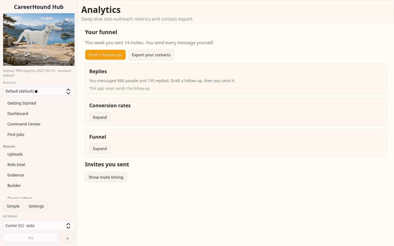 Analytics: reply funnel and conversion rates from your local logs