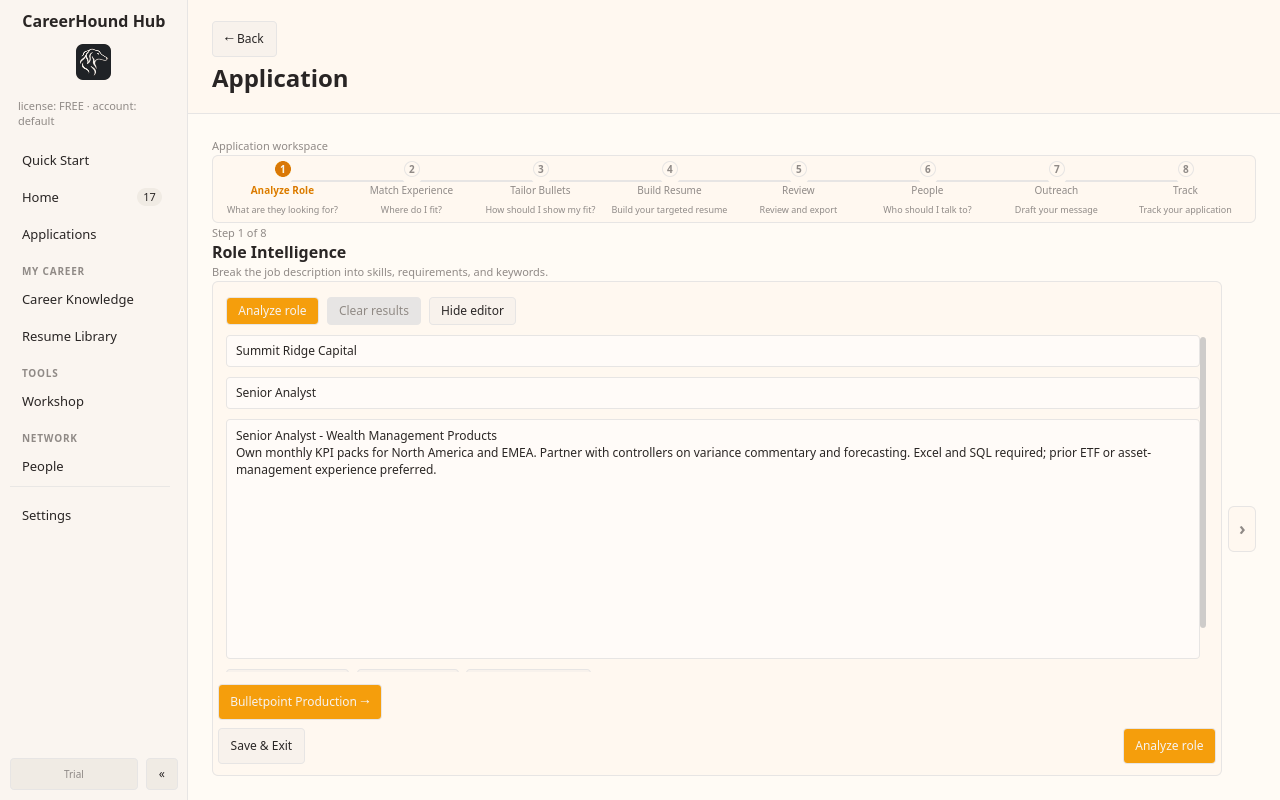 Application Workspace: Role Intelligence reads the job before you write a word