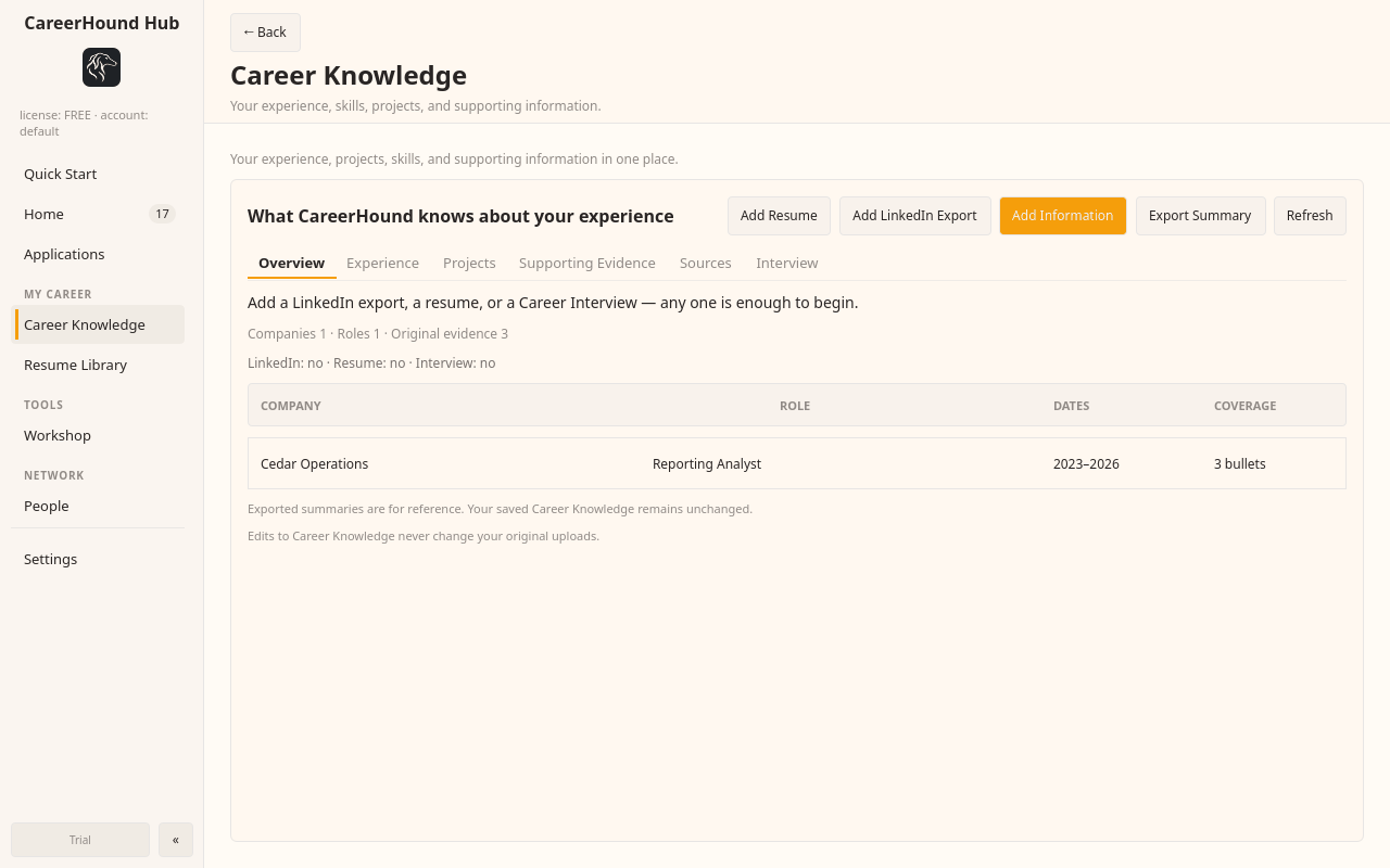 Your career evidence, organized by company and role