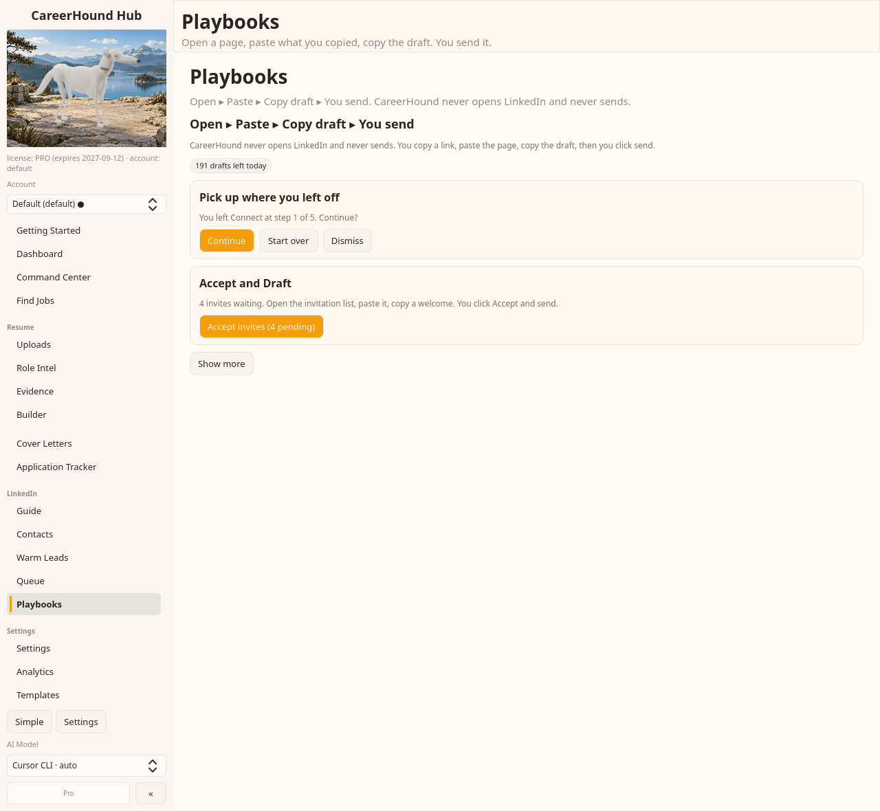 The Playbooks page listing every available play
