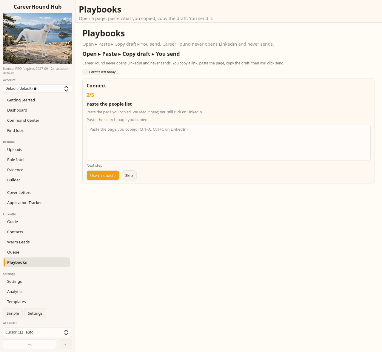 Step two: paste the copied search results back into CareerHound